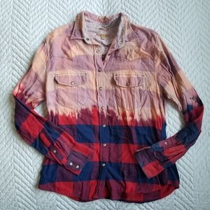 Flannel Comfy Small Tie Dye Bleach Red Blue